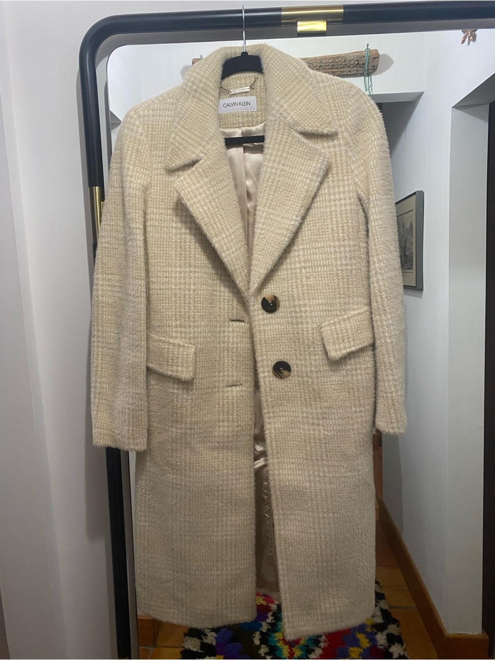 Calvin Klein Cream Textured Long Trench Coat